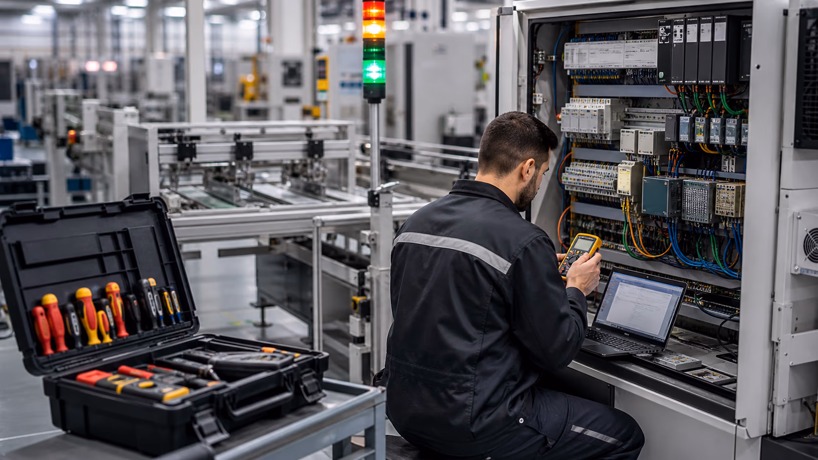 Emergency industrial troubleshooting for a stopped production machine