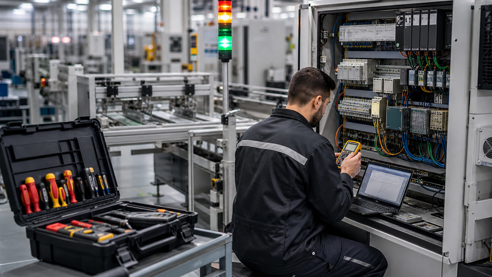 Emergency industrial troubleshooting for a stopped production machine